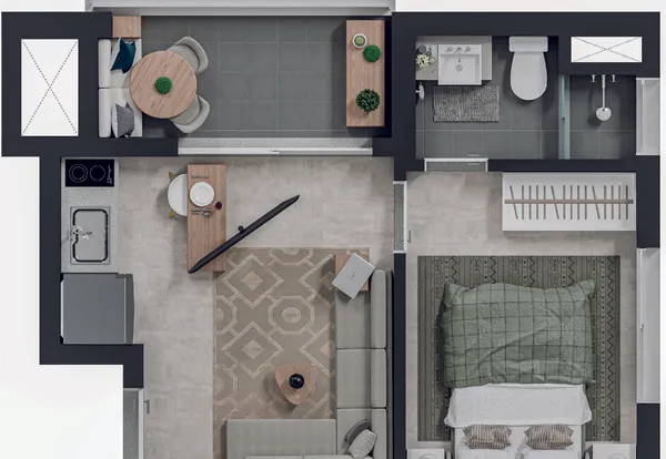 1 Dormitório — 29m²