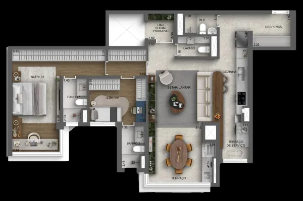 2 Suítes — 114m²