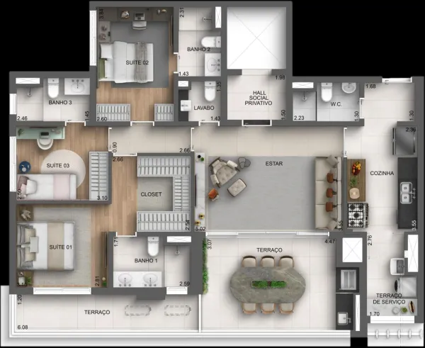 3 Suítes — 136m²